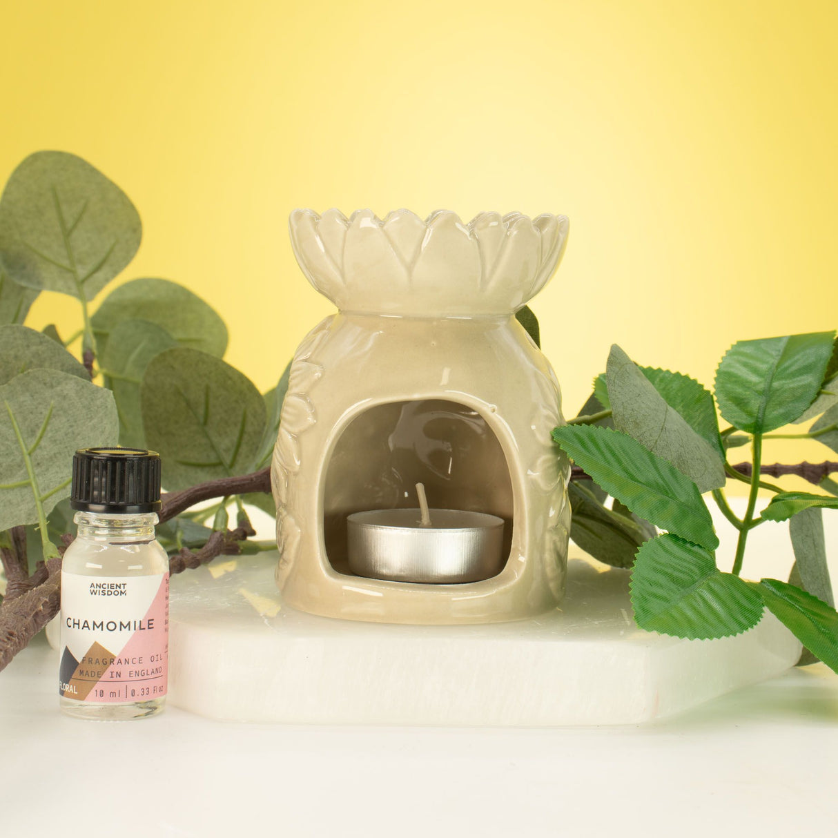 Ceramic Sunflower Oil Burner - Pastel Beige