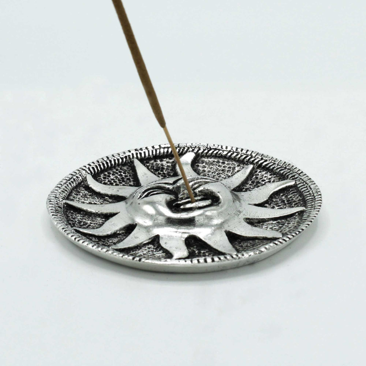 Incense Stick Holder Sun Design Polished Aluminium 9cm