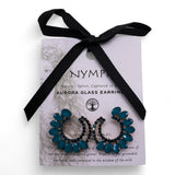 Matte Teal Vintage Glass Crescent Hoop Earrings