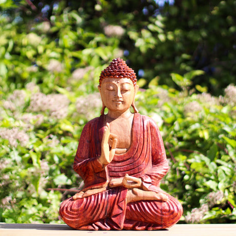 Buddha-staty handkarvad trä undervisningspose 30cm