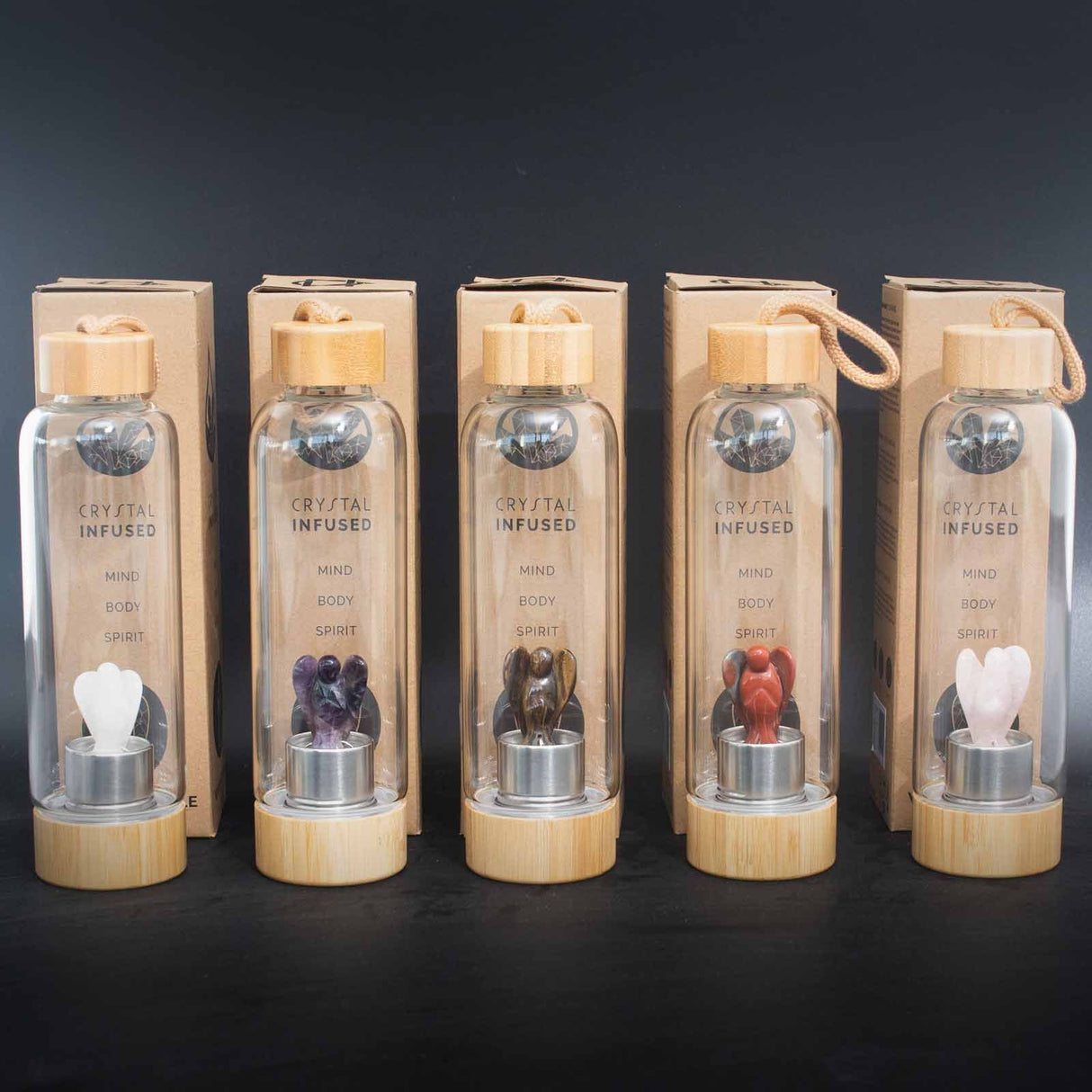 Fľaša na vodu z krištáľu Červený jaspis anjel