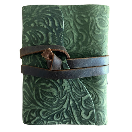 Handmade Green Leather Pocket Notebook Journal, Labyrinth 12.7×8.9cm