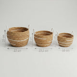Cestas grandes de algodón y hierba marina – Rayas naturales – Juego de 3