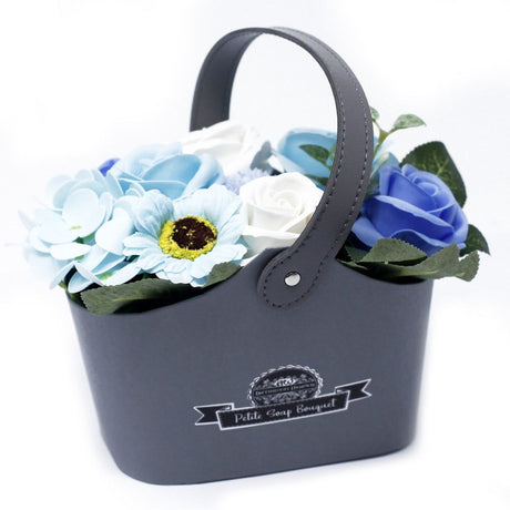 Sæbeblomster Buket Blå Lille Kurv