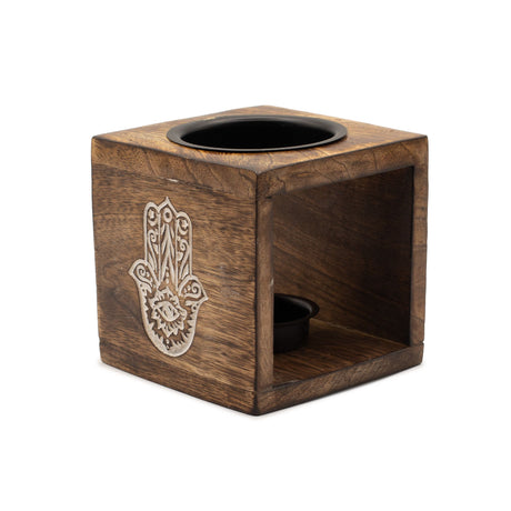 Quemador de Aceite Cuadrado de Madera de Mango – Hamsa