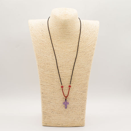 Cord Necklace Gemstone Pendant – Amethyst Cross