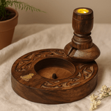 Backflow Incense Burner, Brass Buddha Mango Wood - SHAMTAM.COM