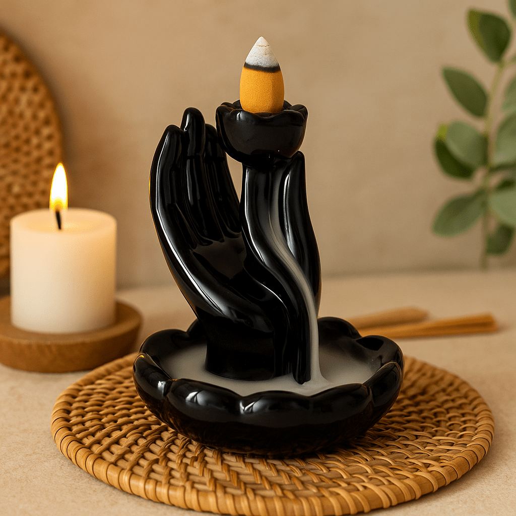 Backflow Incense Burner Hand and Lotus Flower - SHAMTAM.COM