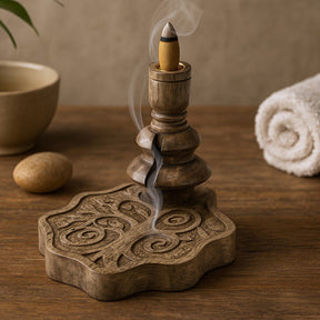 Backflow Incense Burner Mango Wood Tree of Life - SHAMTAM.COM