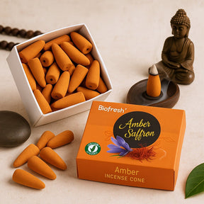 Backflow Incense Cones Amber Safron 40 Pack Biofresh - SHAMTAM.COM