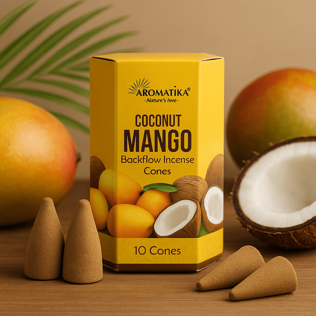 Backflow Incense Cones Coconut Mango 10 Cones Aromatika - SHAMTAM.COM