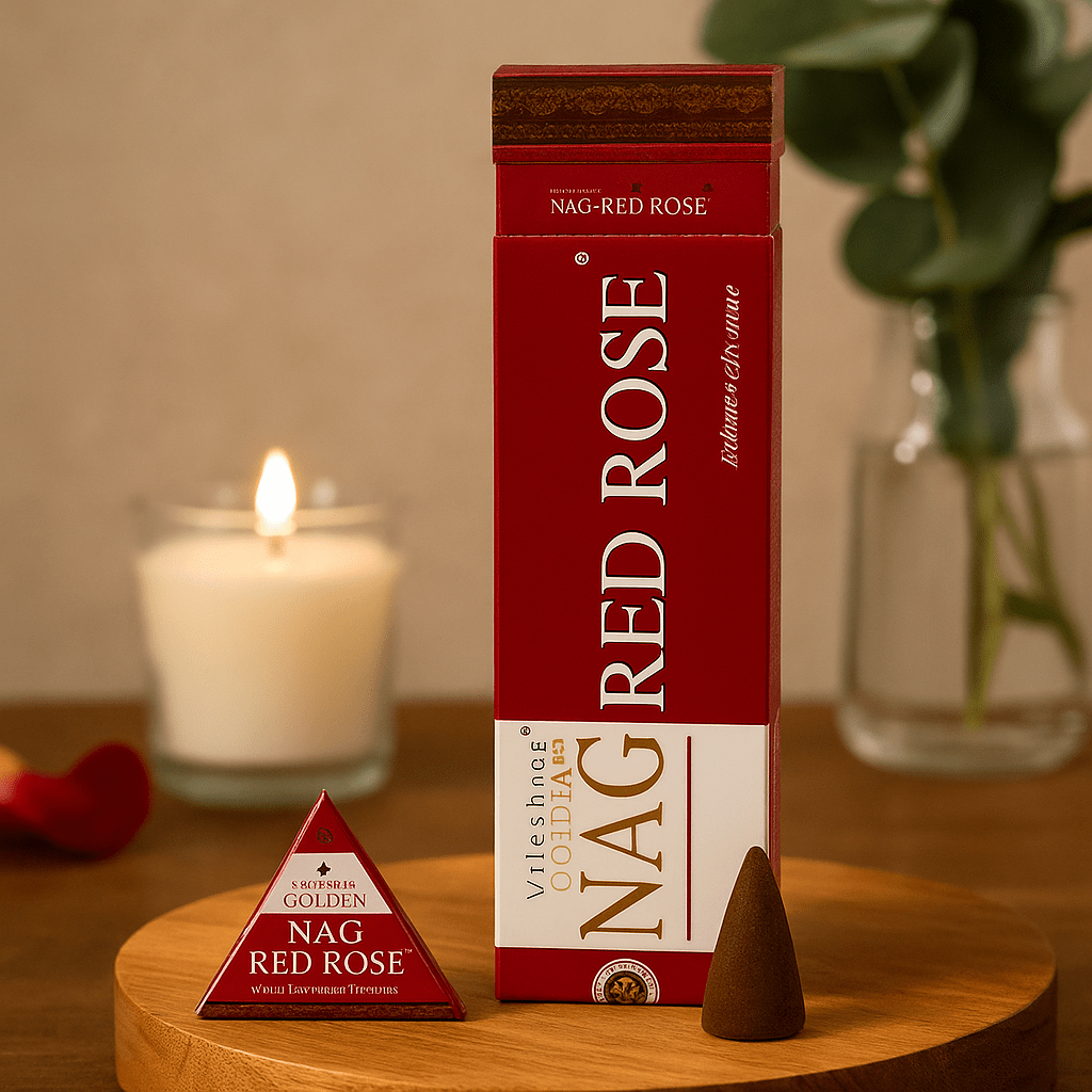 Backflow Incense Cones Red Rose 42g Golden Nag - SHAMTAM.COM