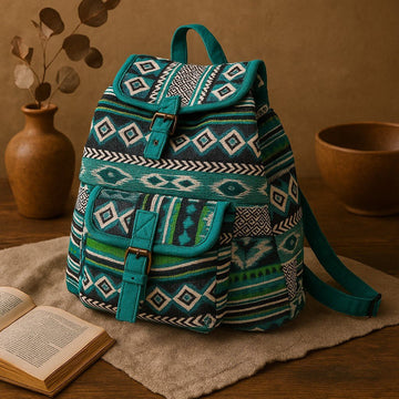 Mochila Boho Jacquard Verde Azulado