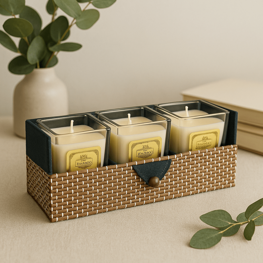 Bamboo Candle Box For 3 Candles - SHAMTAM.COM