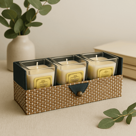 Bamboo Candle Box For 3 Candles - SHAMTAM.COM