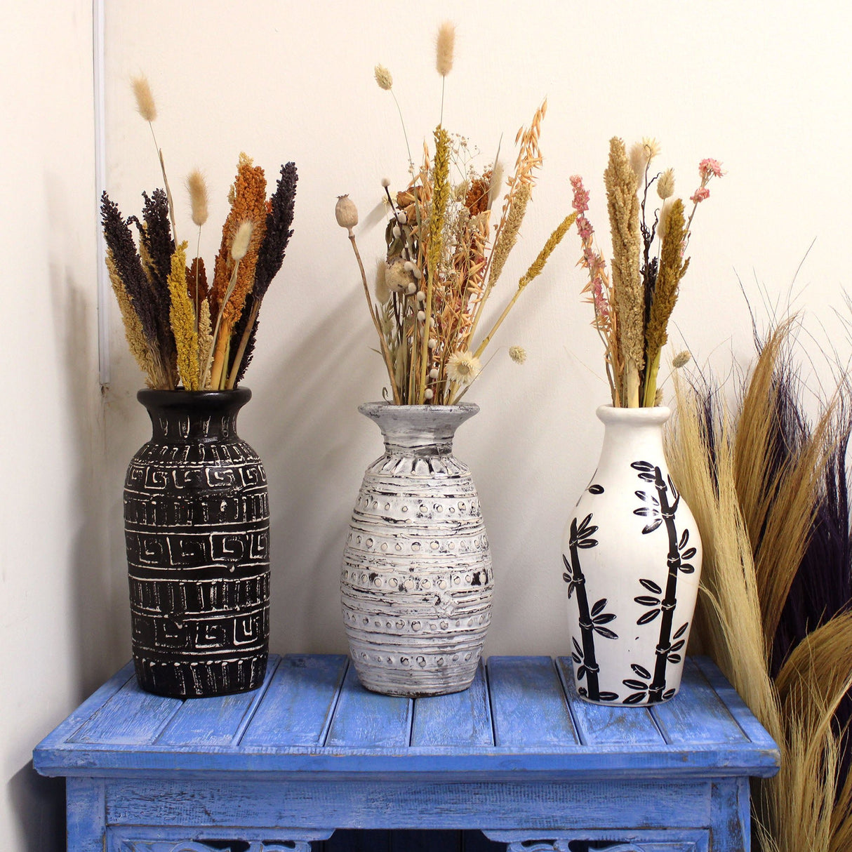 Boho Vase Bamboo Motif Shaped - Natural - SHAMTAM.COM