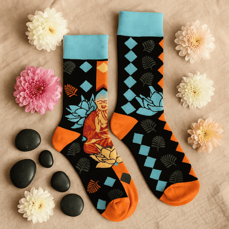 Bamboo Socks Blue Buddha And Lotus Small/Medium - SHAMTAM.COM