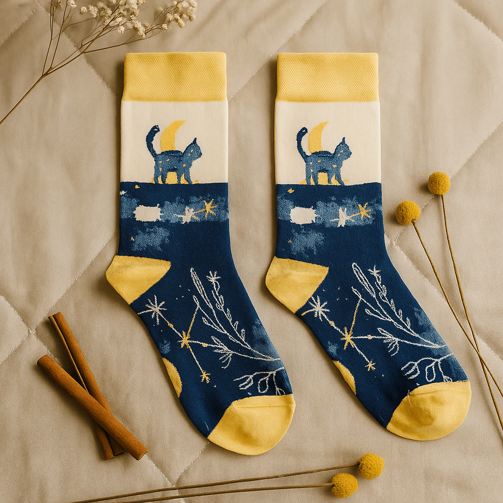 Bamboo Socks Midnight Cat Medium Large - SHAMTAM.COM