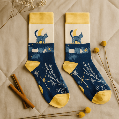 Bamboo Socks Midnight Cat Medium Large - SHAMTAM.COM