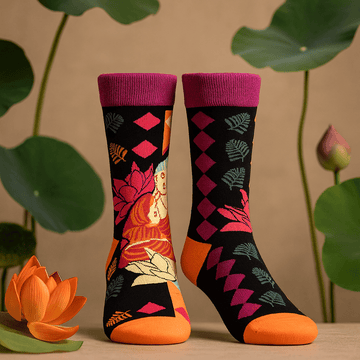 Bambus sokker Rosa Buddha og Lotus Medium Large