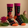 Bamboo Socks Pink Buddha and Lotus Small - Medium - SHAMTAM.COM