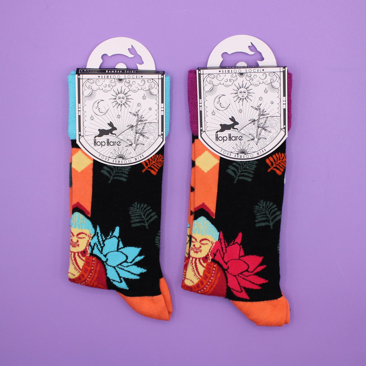 Bamboo Socks S/M - Blue Buddha & Lotus  - SHAMTAM.COM