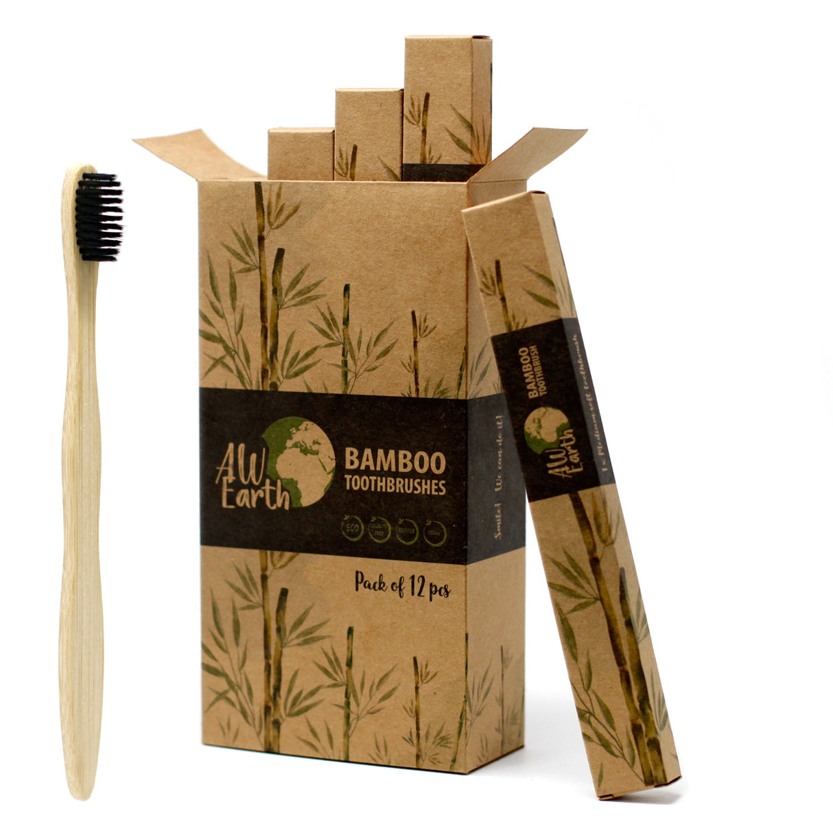 Bamboo Toothbrush - Charcoal Medium Soft - SHAMTAM.COM