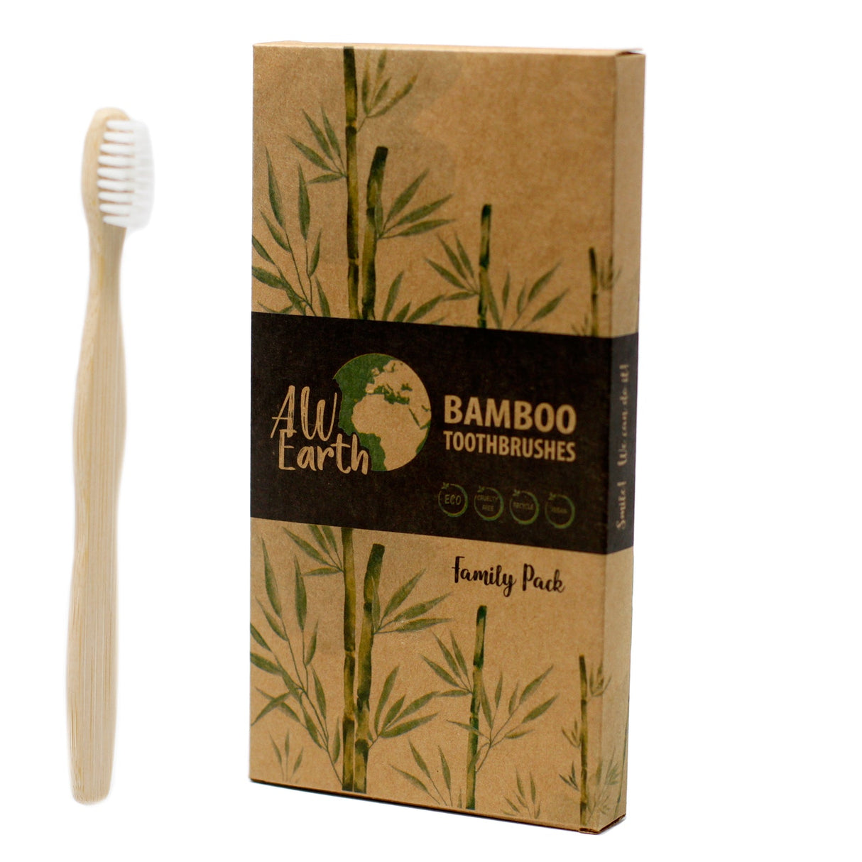 Bamboo Toothbrush - White - Family Pack of 4 - Med Soft - SHAMTAM.COM