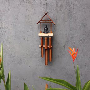 Bamboo Windchime - Natural finish - Black Buddha 6 Tubes - SHAMTAM.COM