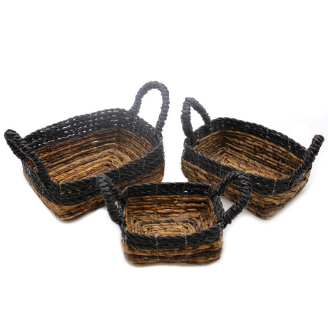 Banana Leaf & Hitam Raffia Square Basket - Set of 3 - SHAMTAM.COM