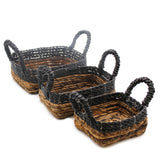 Banana Leaf & Hitam Raffia Square Basket - Set of 3 - SHAMTAM.COM