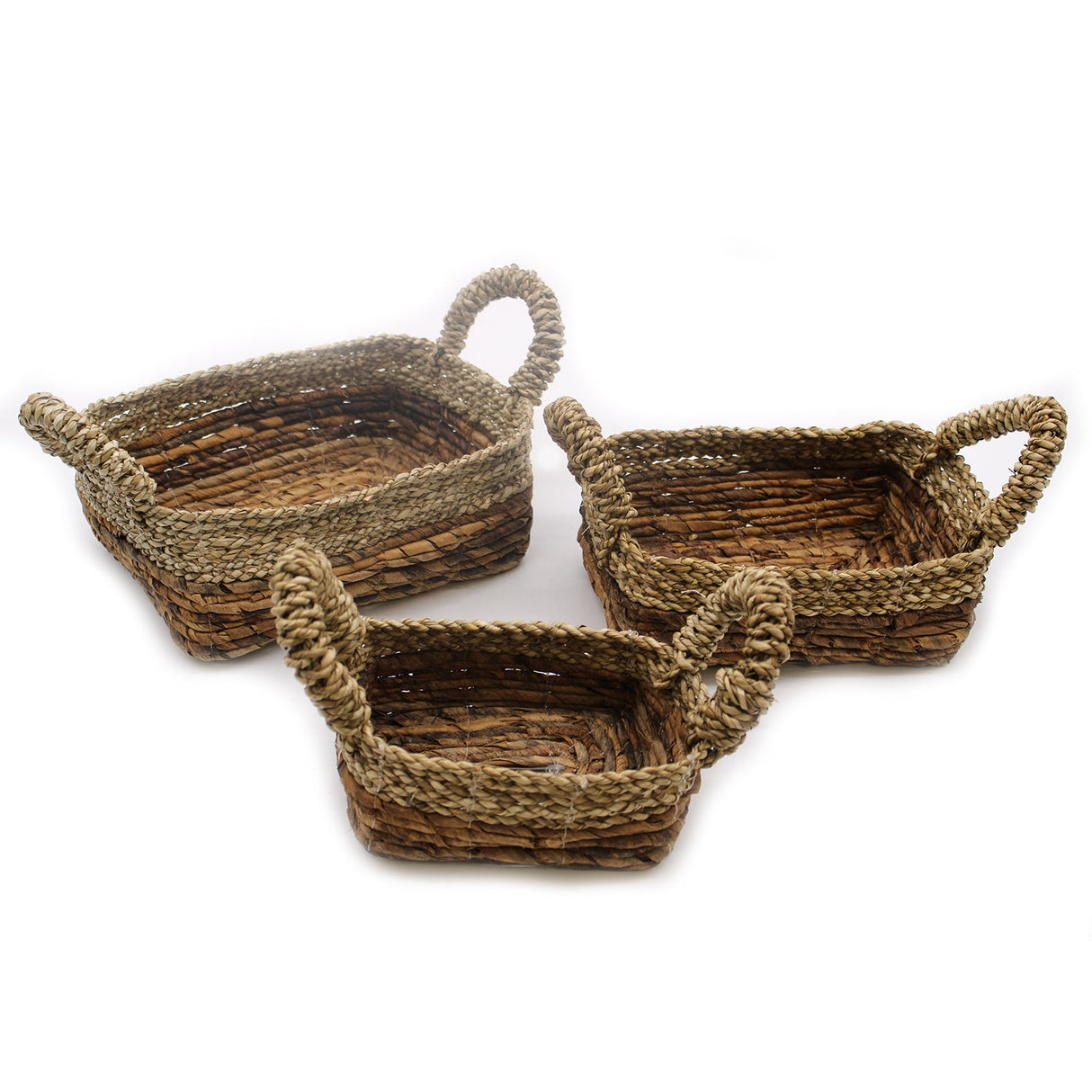 Banana Leaf & Seagrass Square Basket - Set of 3 - SHAMTAM.COM