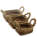 Banana Leaf & Seagrass Square Basket - Set of 3 - SHAMTAM.COM