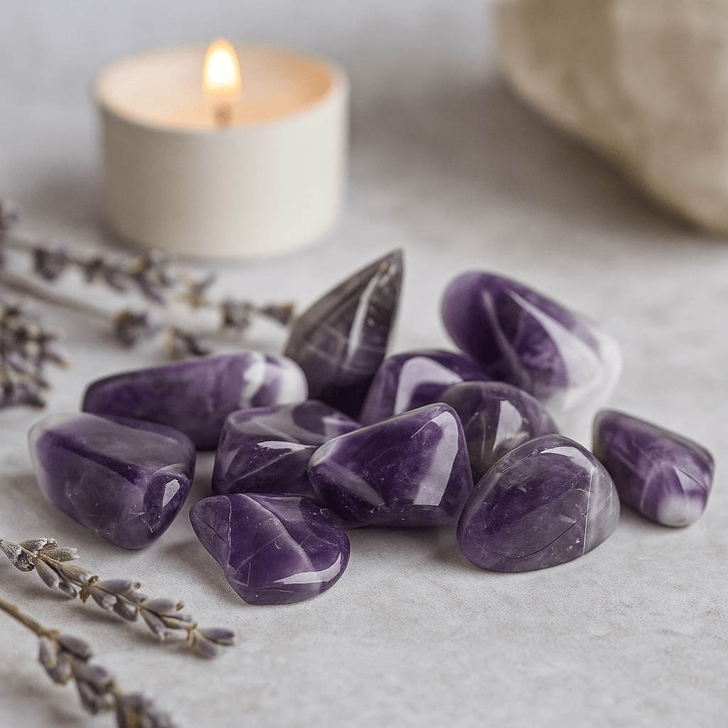 Banded Amethyst Tumbled Stones, Set of 24 Medium - SHAMTAM.COM