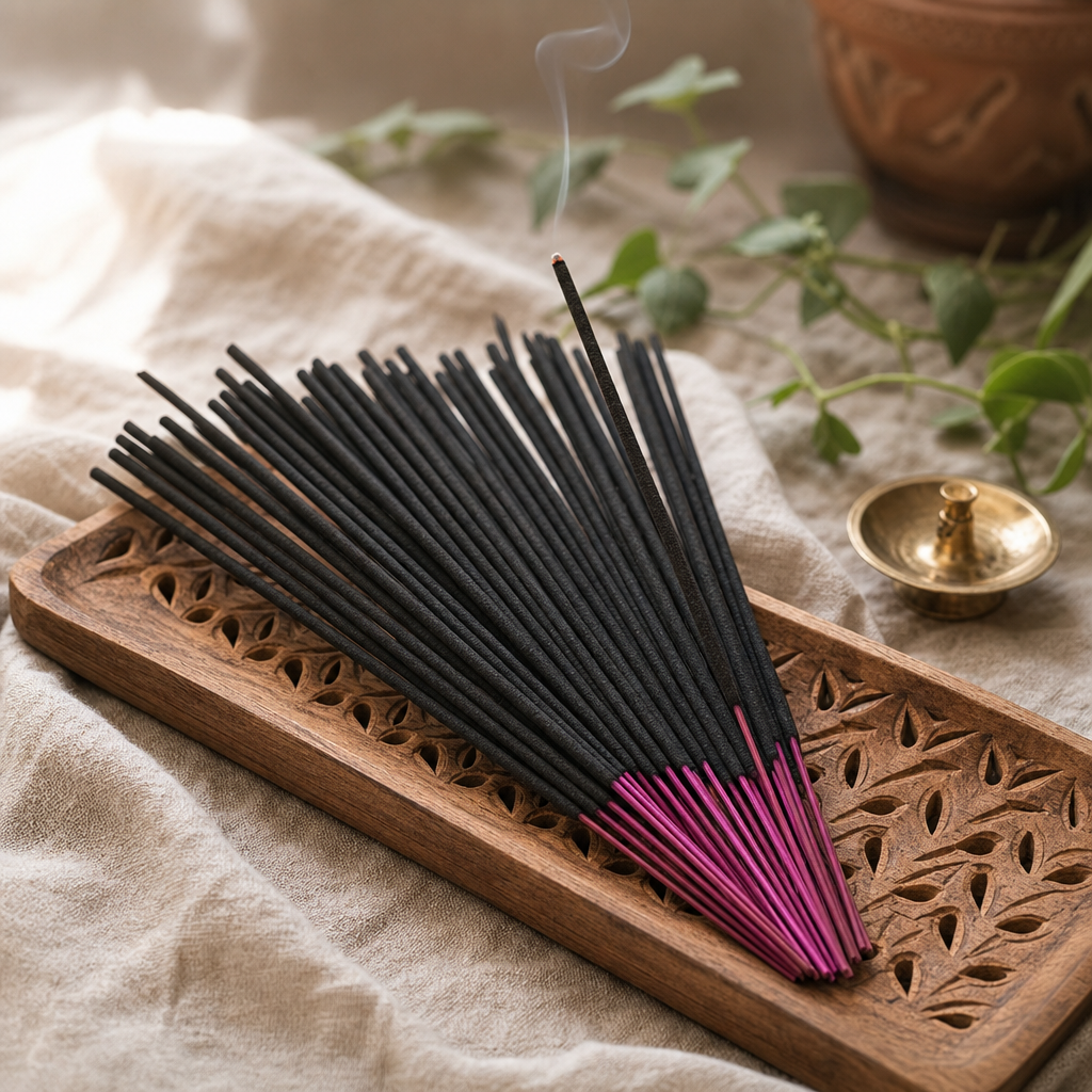 Banjara Cristal Gemas Incense Sticks - Rose Quartz Wild Rose — styled in a warm, naturally lit interior