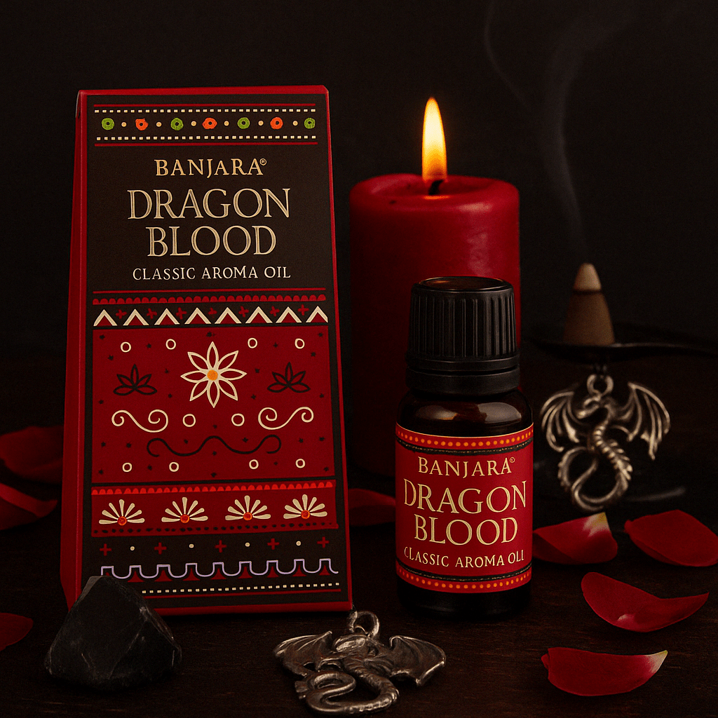 Banjara Dragon's Blood Classic Aroma Oil - 10ml Indian Fragrance Oil with Rich Red and Black Design - SHAMTAM.COM
