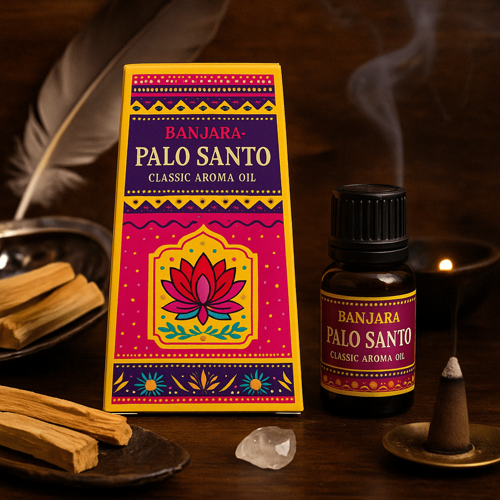 Banjara Palo Santo Classic Aroma Oil 10ml - Premium Indian Fragrance with Lotus Design Packaging - SHAMTAM.COM
