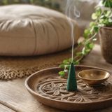 Banjara Smudge Pyramid Cones - Patchouli — styled in a warm, naturally lit interior