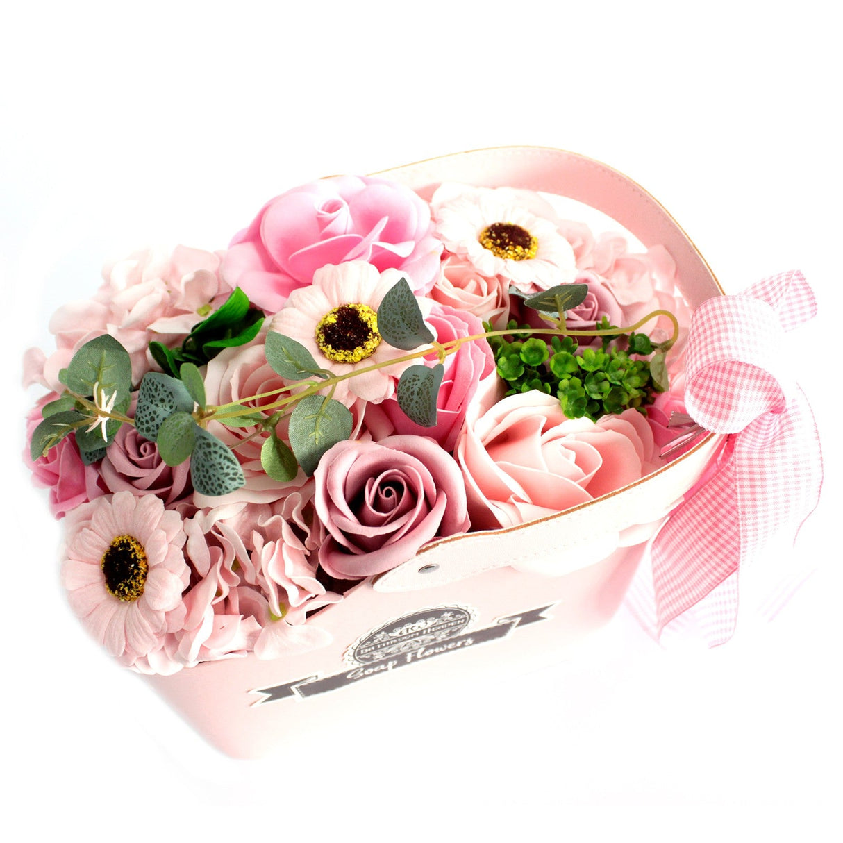 Soap Flowers Basket Bouquet - Pink - SHAMTAM.COM