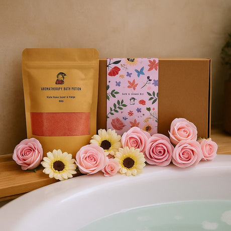 Bath Salt and 16 Soap Flowers Set, Passion - SHAMTAM.COM