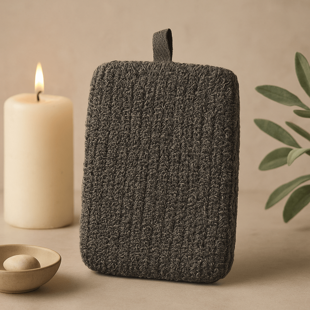 Bath Sponge, Exfoliating Bamboo and Linen Charcoal Gray - SHAMTAM.COM