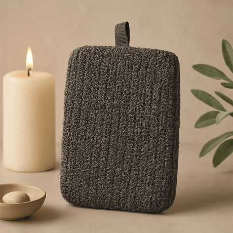 Bath Sponge, Exfoliating Bamboo and Linen Charcoal Gray - SHAMTAM.COM