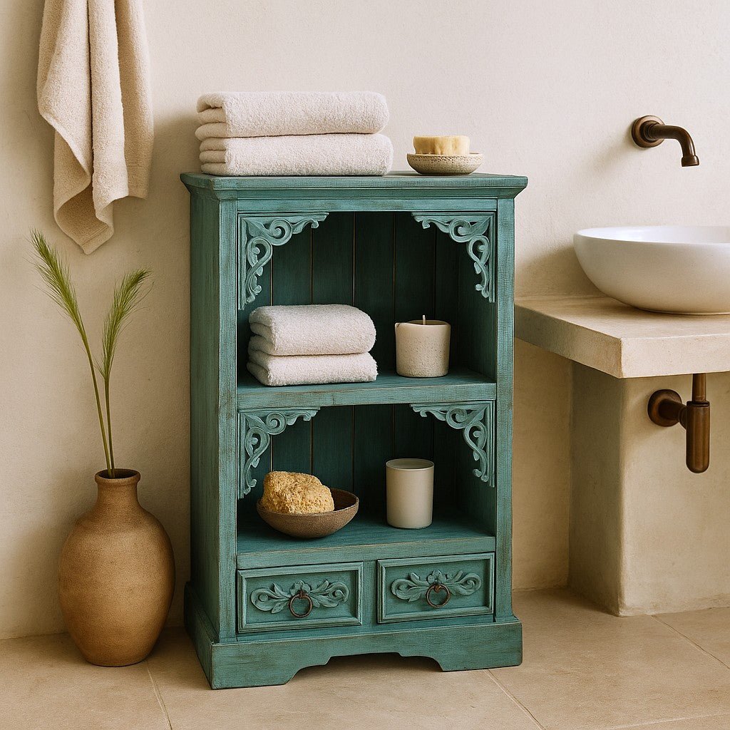 Bathroom Vanity Albasia Wood Turquoise Wash 66.7cm - SHAMTAM.COM