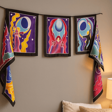 Bandeiras de Parede Batik Deusa da Lua Conjunto de 7