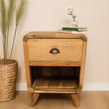 Bedside Table Round Reclaimed Teak 1 Drawer - SHAMTAM.COM