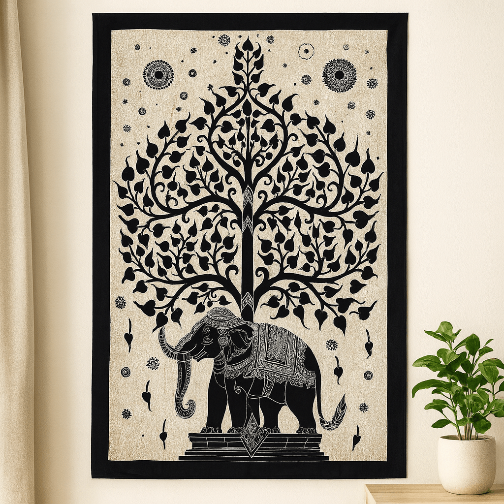Bedspread and Wall Hanging - Single Cotton Elephant Tree - SHAMTAM.COM
