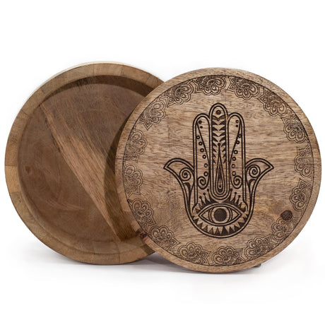 Big Round Box 17.5x7.5cm - Hamsa Black Engraved - SHAMTAM.COM