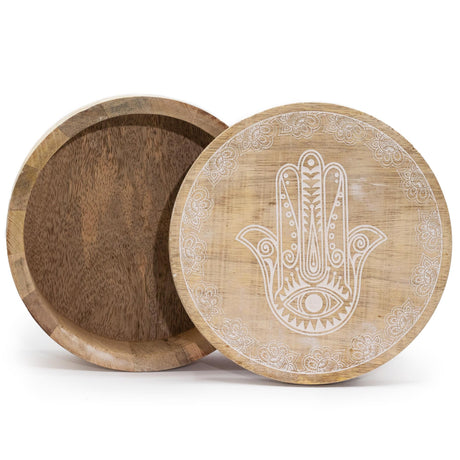 Big Round Box 17.5x7.5cm - Hamsa Whitewash - SHAMTAM.COM