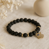 Black Agate Bracelet With Angel Wing Charm - SHAMTAM.COM