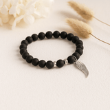 Black Agate Crystal Bracelet With Angel Wing Charm - SHAMTAM.COM